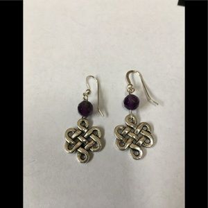 Pewter Celtic Knot Earrings with Amethyst Stone